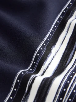 Navy/Ecru Stripe Short Sleeve Keyhole Crew Neck Top