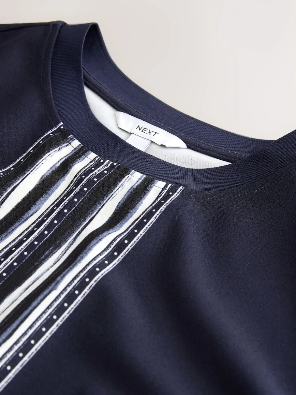 Navy/Ecru Stripe Short Sleeve Keyhole Crew Neck Top