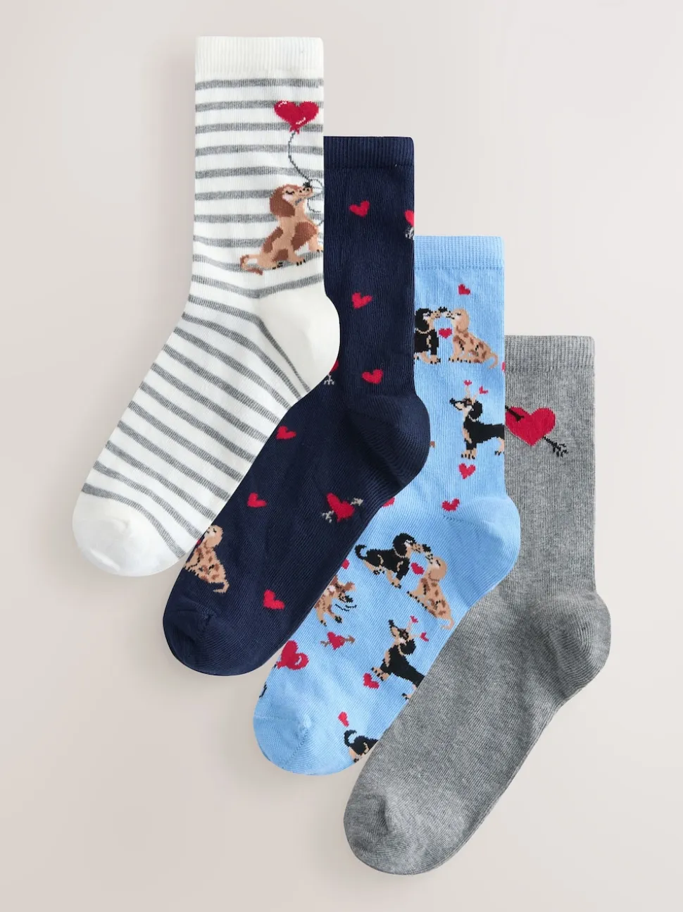Navy/Grey Dog Heart Ankle Socks 4 Pack