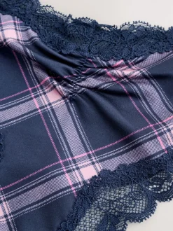 Navy/Pink Check Brazilian Mesh & Lace Knickers