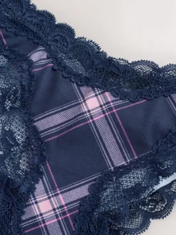 Navy/Pink Check Brazilian Mesh & Lace Knickers