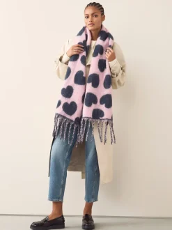 Navy/Pink Heart Print Heavyweight Blanket Scarf