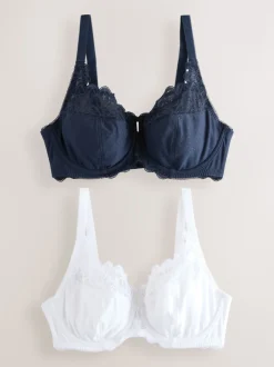 Navy/White DD+ Non Pad Full Cup Modal & Lace Bras 2 Pack