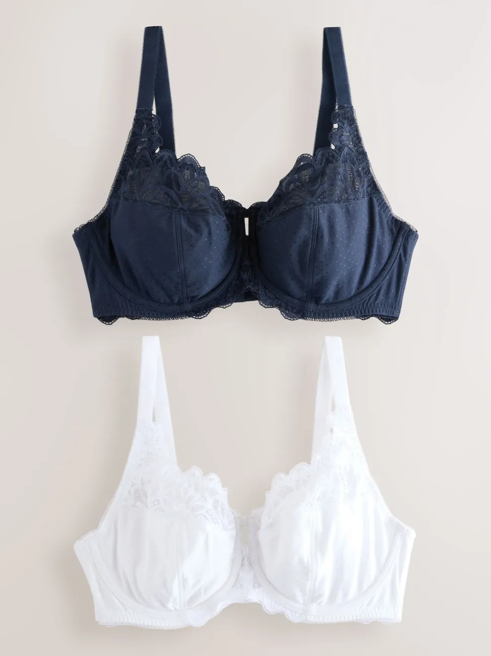 Navy/White DD+ Non Pad Full Cup Modal & Lace Bras 2 Pack