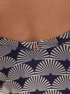 Navy/White Fan Print Shaping Tummy Control Swimsuit