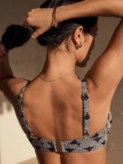 Navy/White Fan Print Shaping Padded Wired Bikini Top