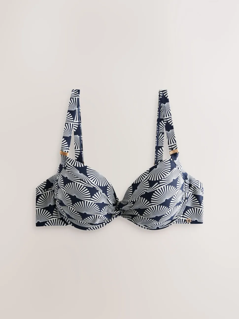 Navy/White Fan Print Shaping Padded Wired Bikini Top