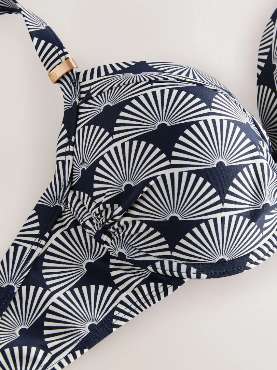 Navy/White Fan Print Shaping Padded Wired Bikini Top