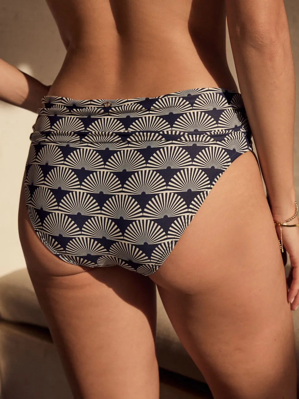 Navy/White Fan Roll Top Bikini Bottoms