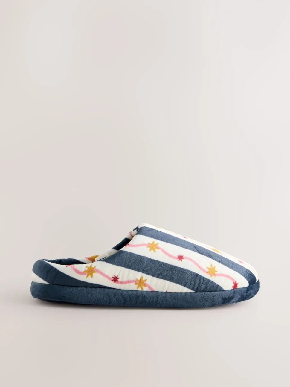Navy/White Stripe Plush Mule Slippers