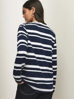 Navy/White Striped Long Sleeve Crew Neck T-Shirt