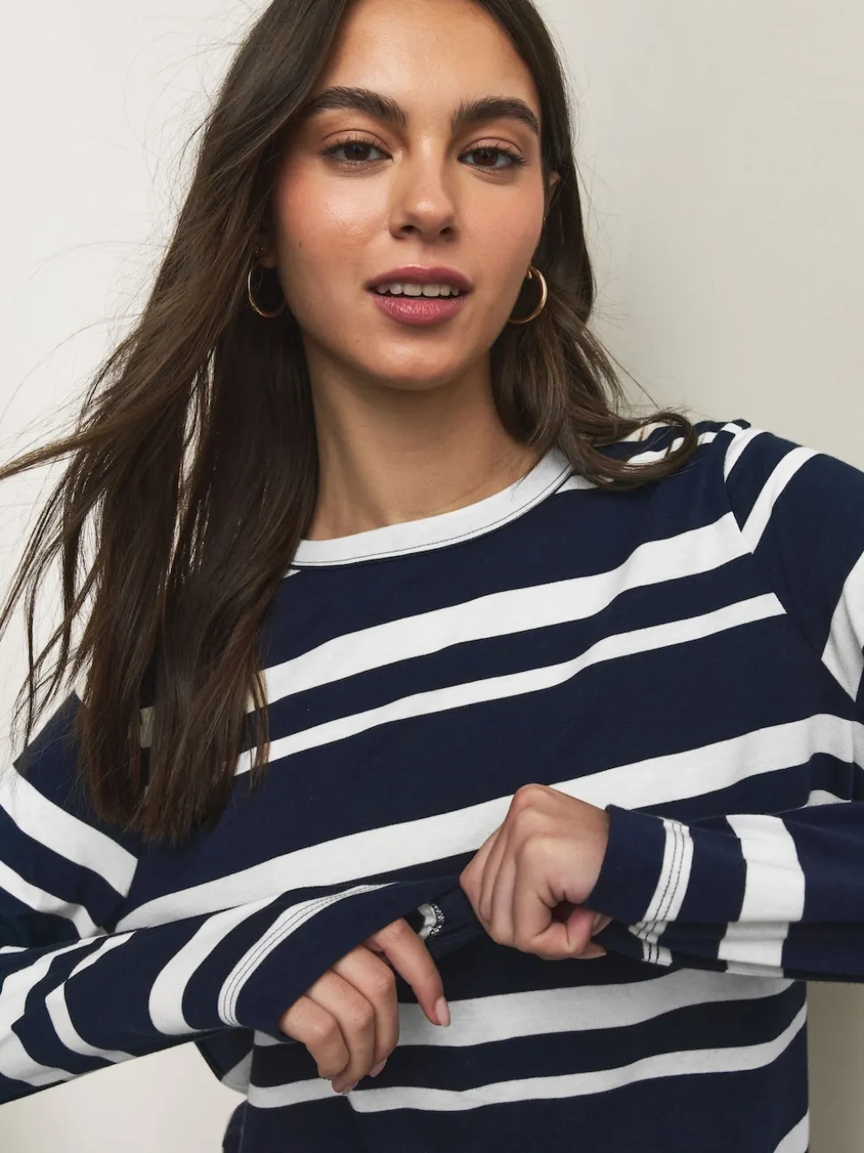 Navy/White Striped Long Sleeve Crew Neck T-Shirt