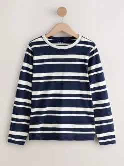 Navy/White Striped Long Sleeve Crew Neck T-Shirt