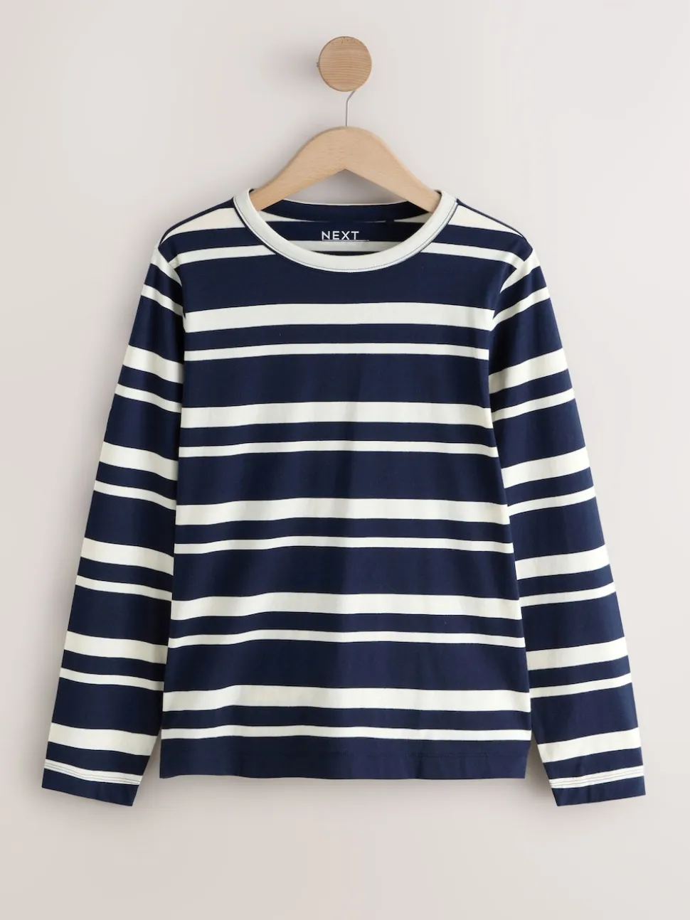 Navy/White Striped Long Sleeve Crew Neck T-Shirt