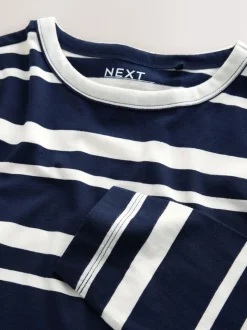 Navy/White Striped Long Sleeve Crew Neck T-Shirt