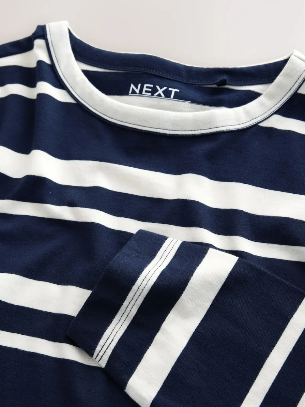 Navy/White Striped Long Sleeve Crew Neck T-Shirt