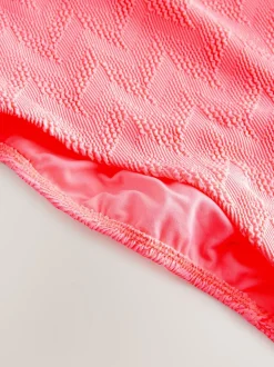Neon Coral Pink Textured Scoop Neck Tummy Control Swimsuit
