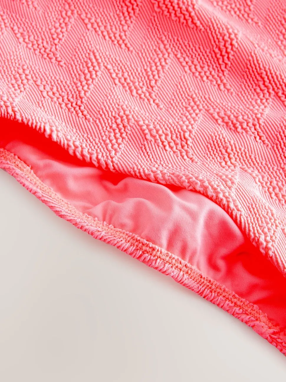 Neon Coral Pink Textured Scoop Neck Tummy Control Swimsuit