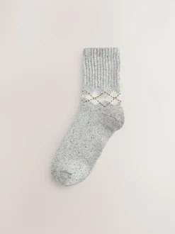 Neutral Argyle Thermal Wool Blend Ankle Socks 3 Pack With Silk