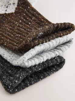 Neutral Argyle Thermal Wool Blend Ankle Socks 3 Pack With Silk