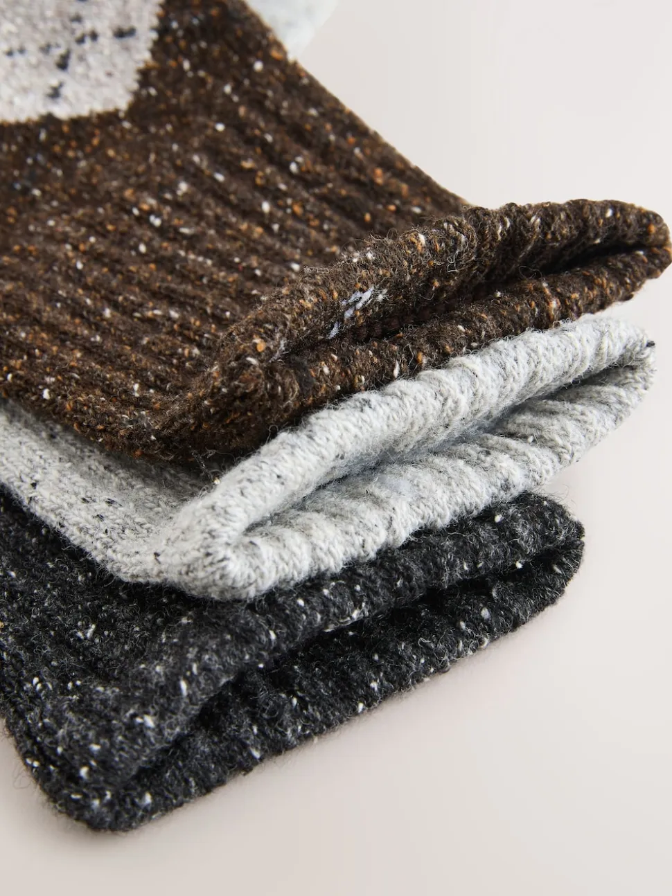 Neutral Argyle Thermal Wool Blend Ankle Socks 3 Pack With Silk