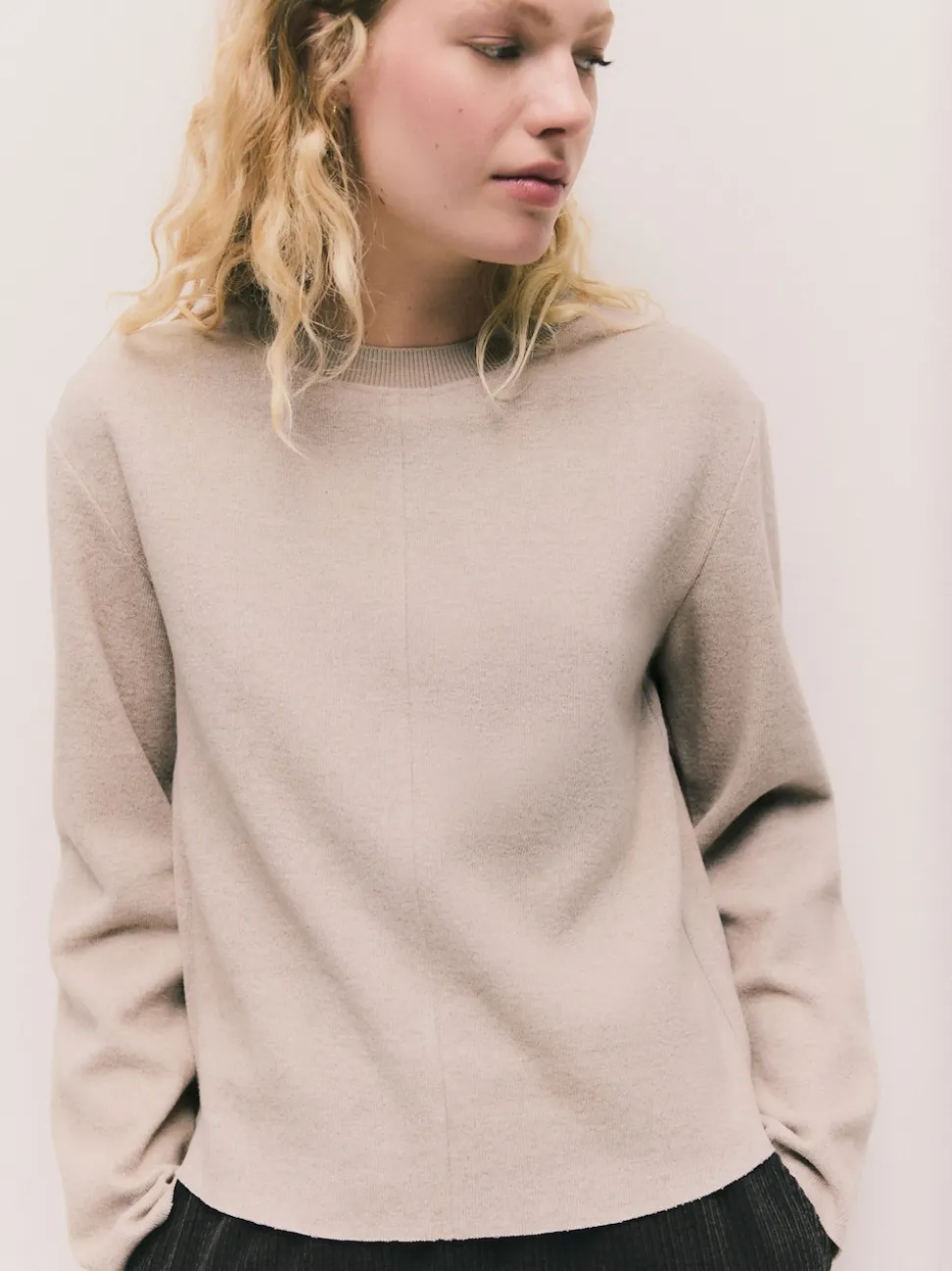 Neutral Beige Cosy Soft Touch Rib Crew Neck Jumper