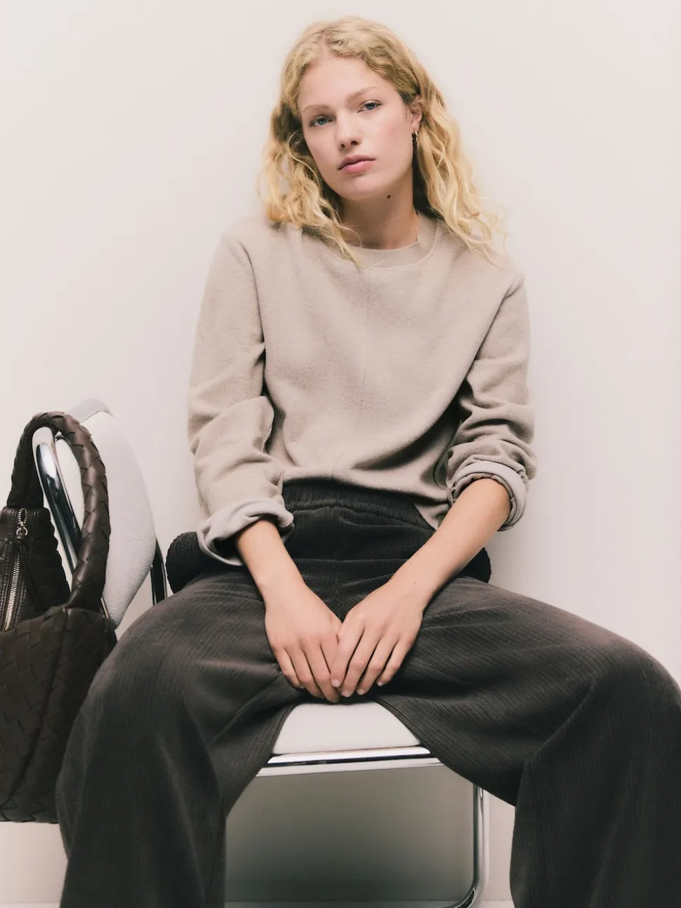 Neutral Beige Cosy Soft Touch Rib Crew Neck Jumper