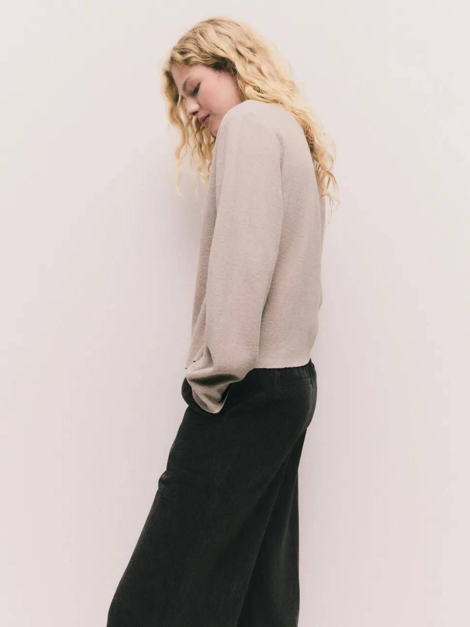 Neutral Beige Cosy Soft Touch Rib Crew Neck Jumper