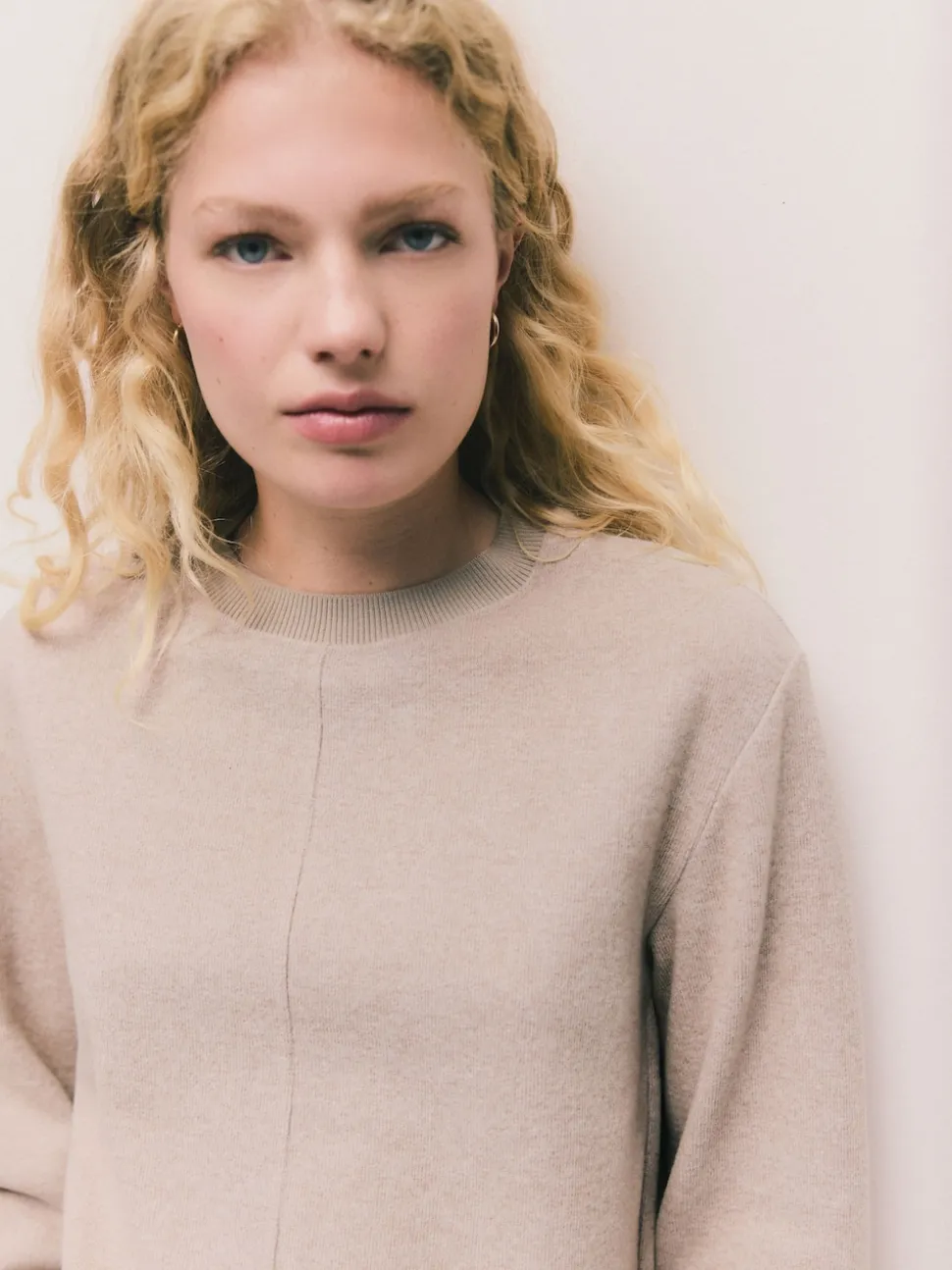 Neutral Beige Cosy Soft Touch Rib Crew Neck Jumper