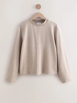 Neutral Beige Cosy Soft Touch Rib Crew Neck Jumper