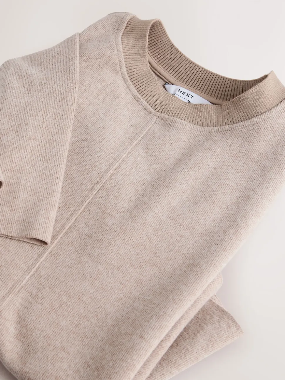 Neutral Beige Cosy Soft Touch Rib Crew Neck Jumper