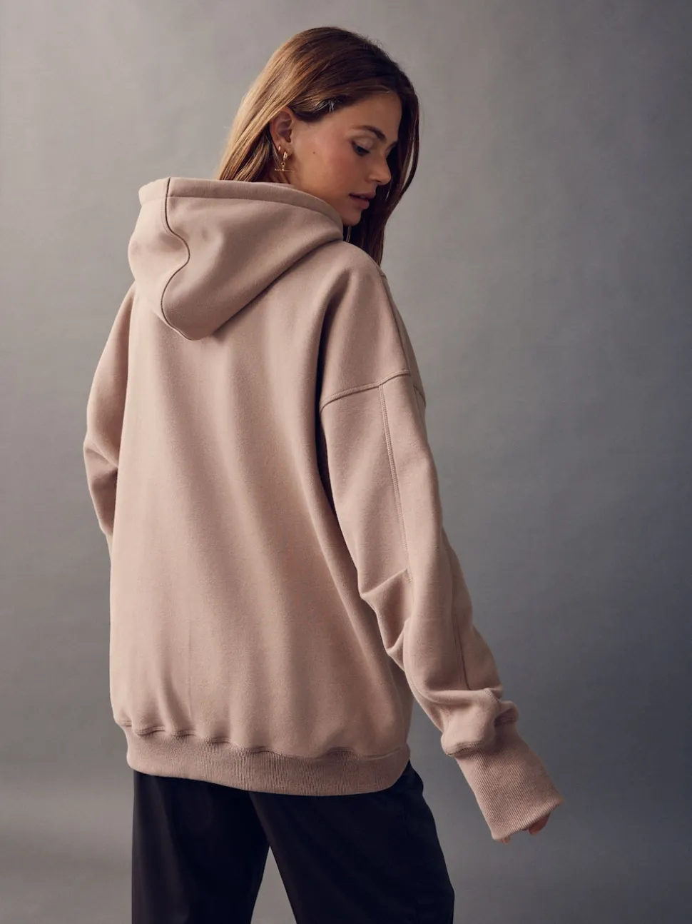 Neutral Brown Relaxed Fit Longline Hoodie