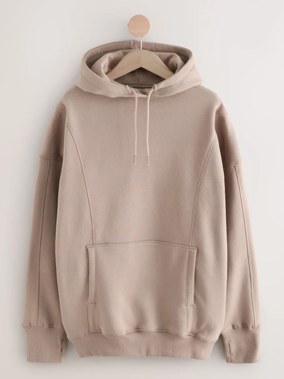 Neutral Brown Relaxed Fit Longline Hoodie
