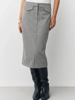Neutral Check Ponte Pencil Skirt
