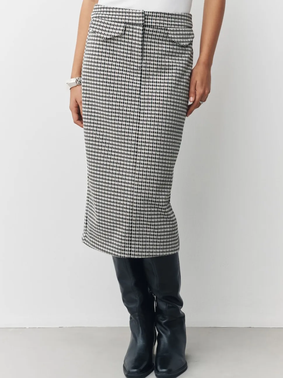 Neutral Check Ponte Pencil Skirt