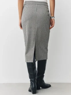 Neutral Check Ponte Pencil Skirt
