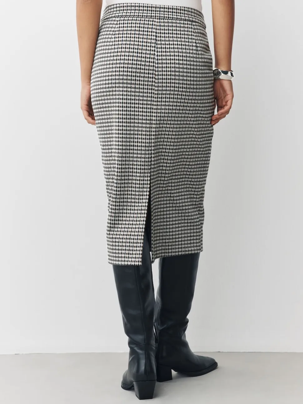 Neutral Check Ponte Pencil Skirt
