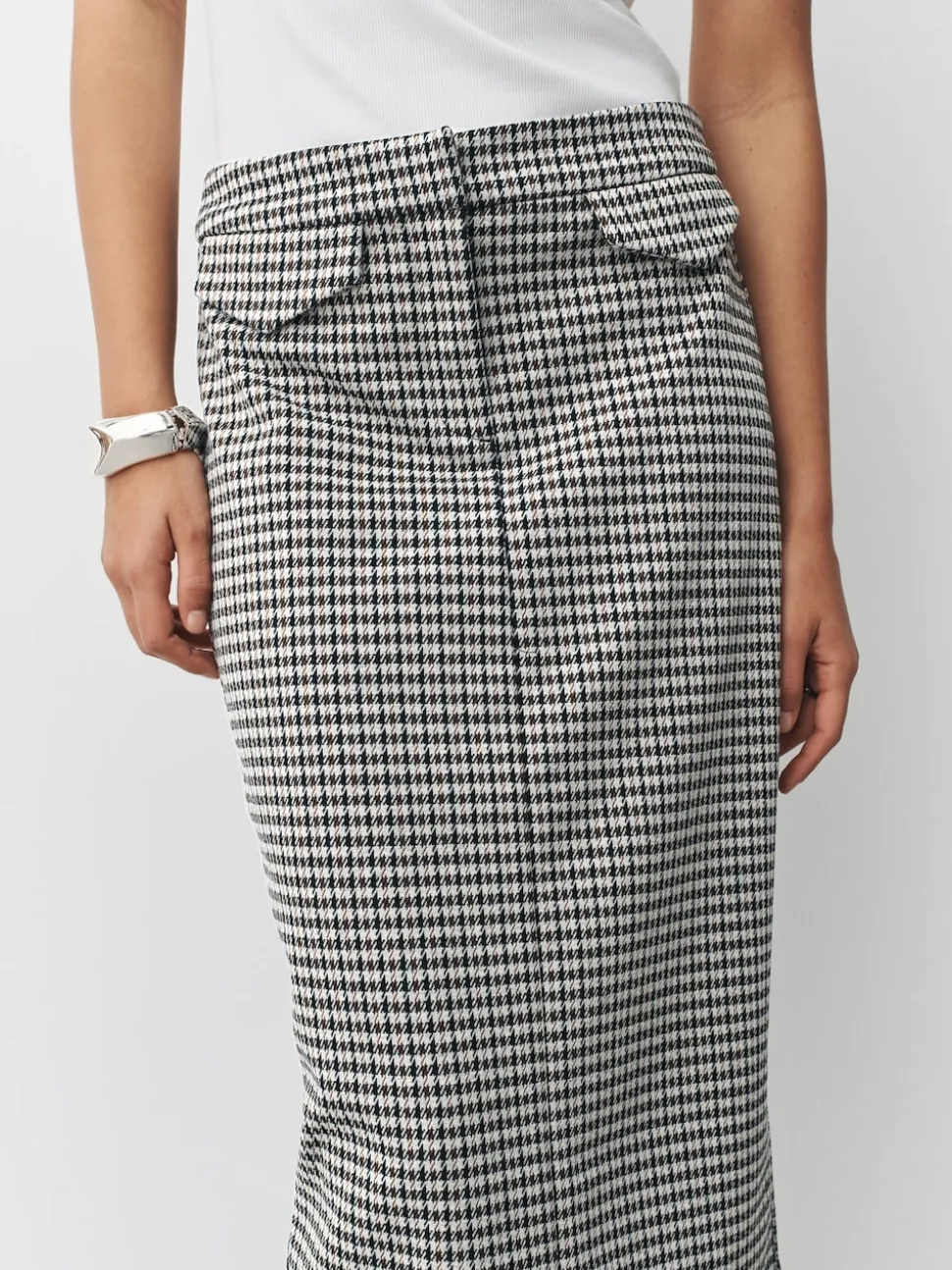 Neutral Check Ponte Pencil Skirt