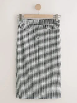 Neutral Check Ponte Pencil Skirt