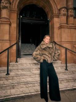 Neutral Faux Fur Zip Through Jacket