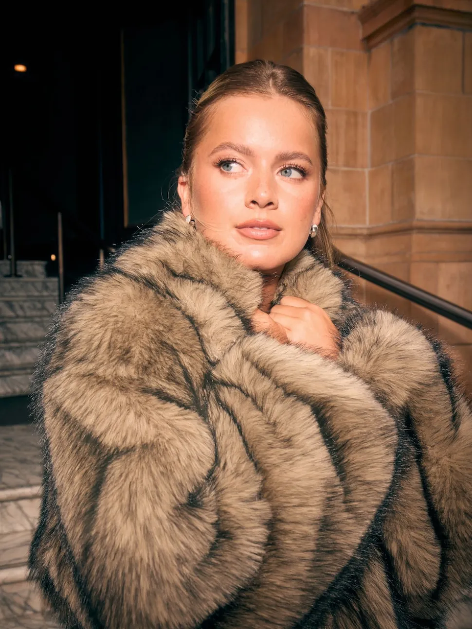 Neutral Faux Fur Zip Through Jacket