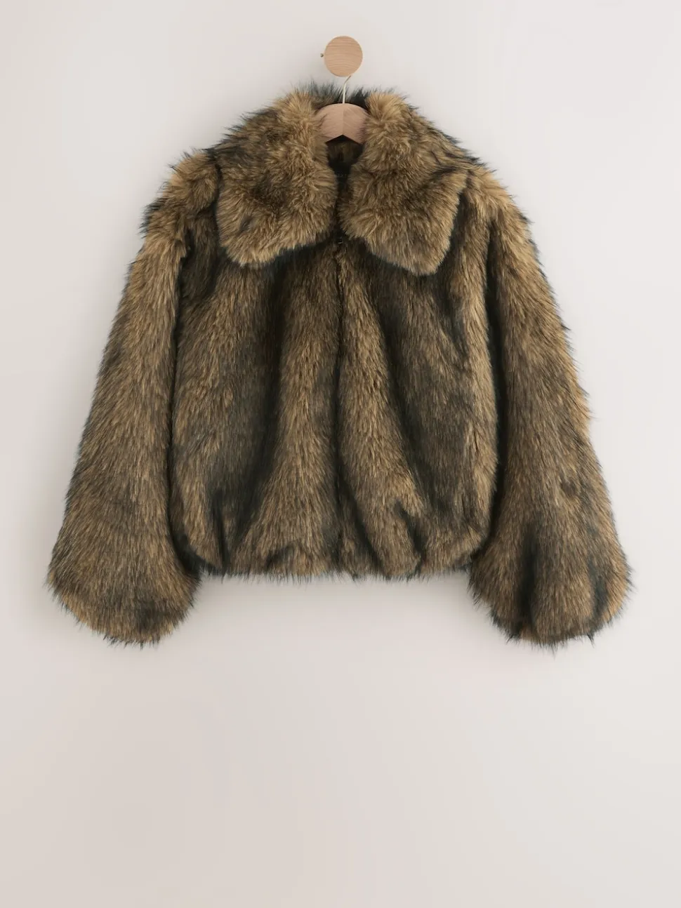 Neutral Faux Fur Zip Through Jacket