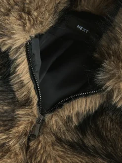 Neutral Faux Fur Zip Through Jacket