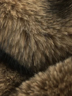 Neutral Faux Fur Zip Through Jacket