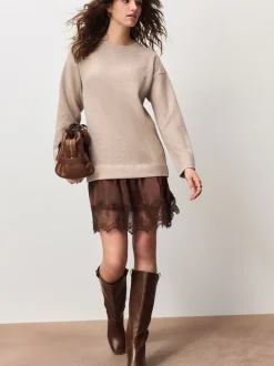 Neutral 2-In-1 Soft Touch Jumper Lace Skirt