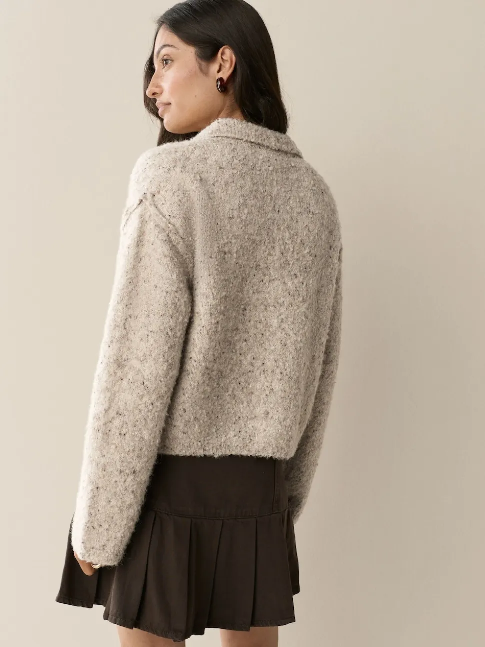 Neutral Neppy Boucle Long Sleeve Polo Jumper