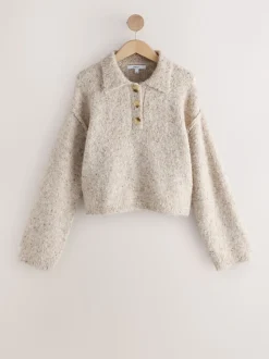 Neutral Neppy Boucle Long Sleeve Polo Jumper