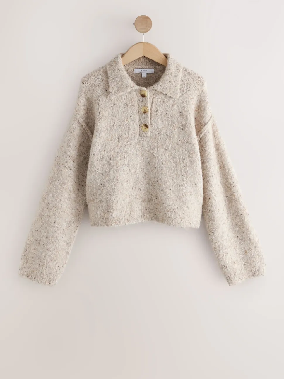 Neutral Neppy Boucle Long Sleeve Polo Jumper