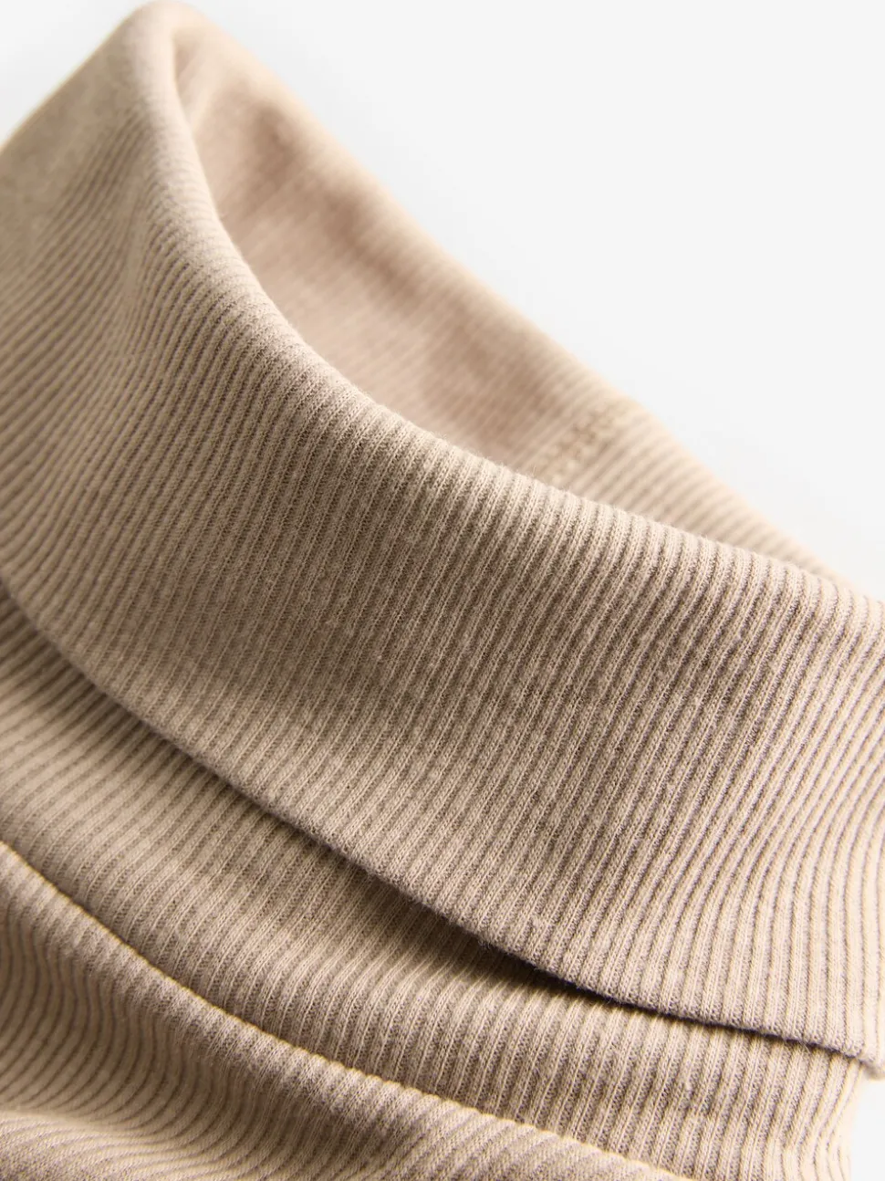 Neutral Ribbed High Neck Long Sleeve T-Shirt