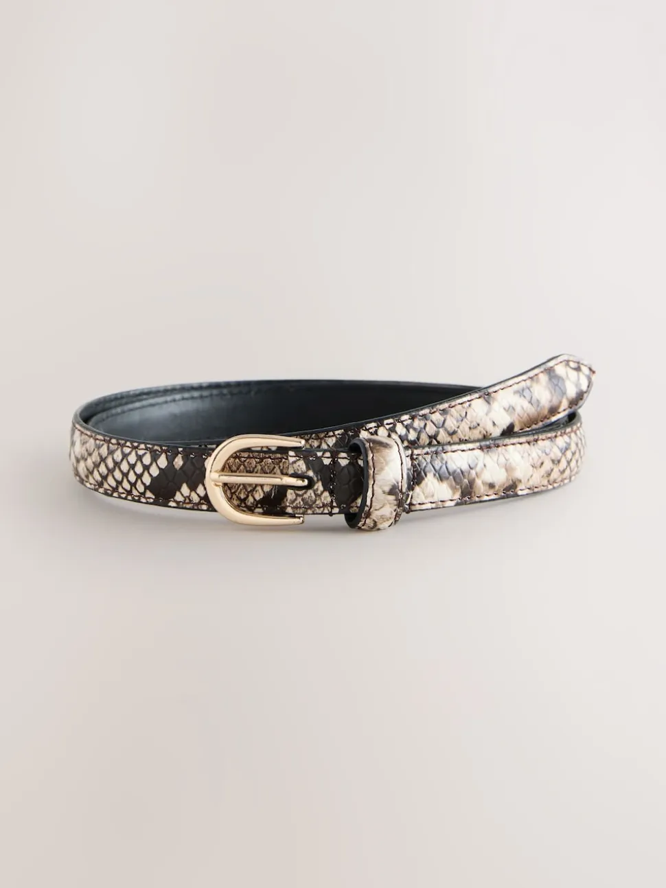 Neutral Snake Effect Skinny Leather Belt